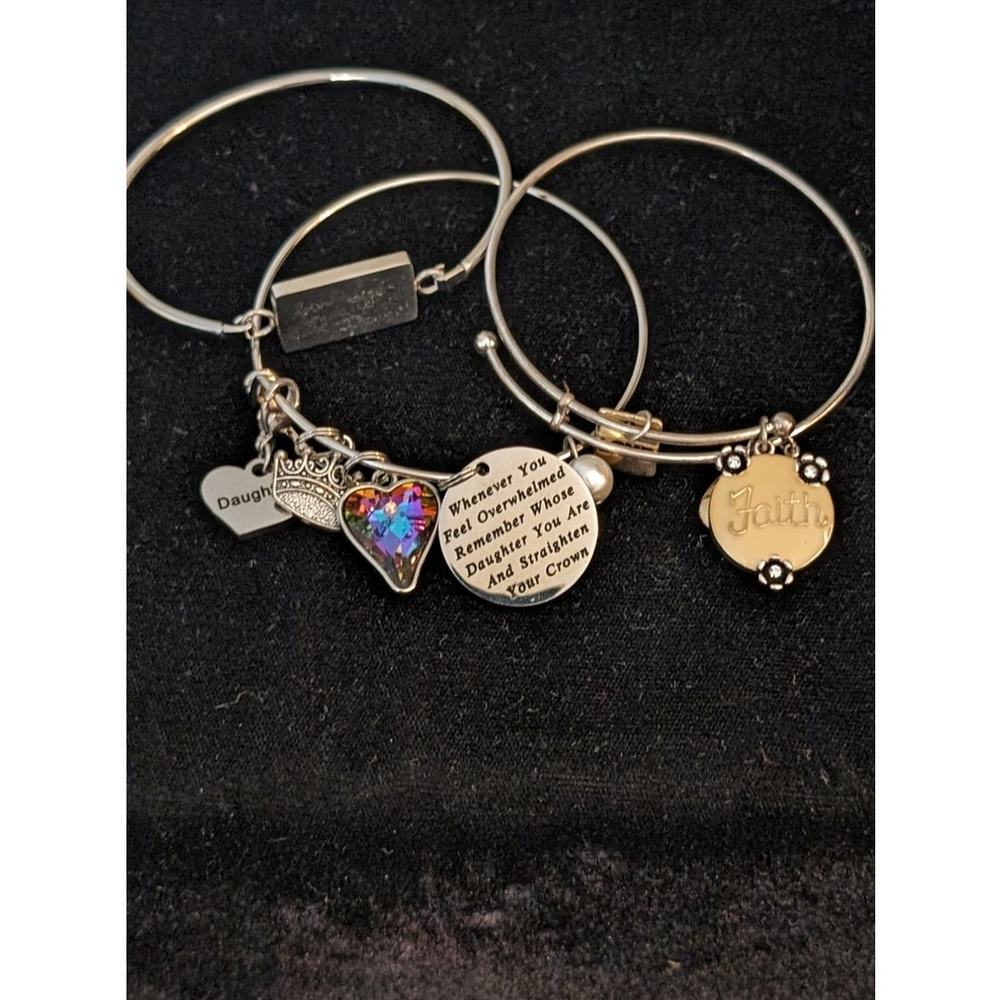 Three Silver Tone Bangle Style Bracelets - image 1